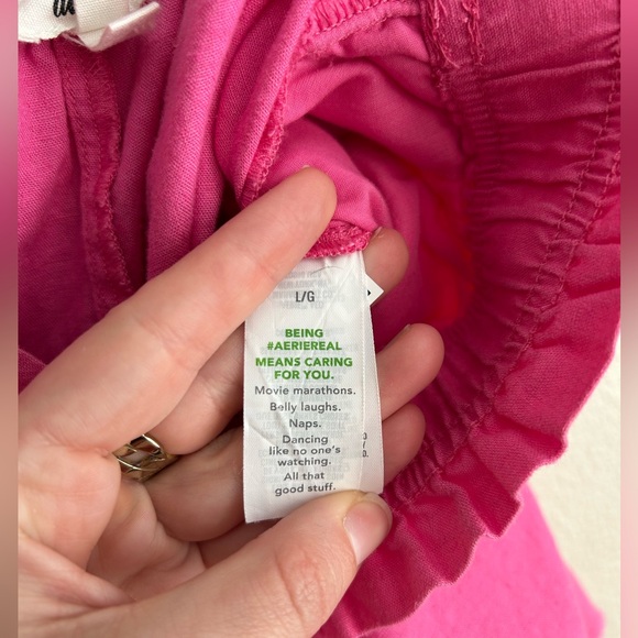 Aerie High Waisted Ruffle Linen Lyocell Pink Shorts - Size L Large - Picture 5 of 6